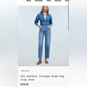 Madewell Perfect Vintage Crop Jean, W28, inseam 25”